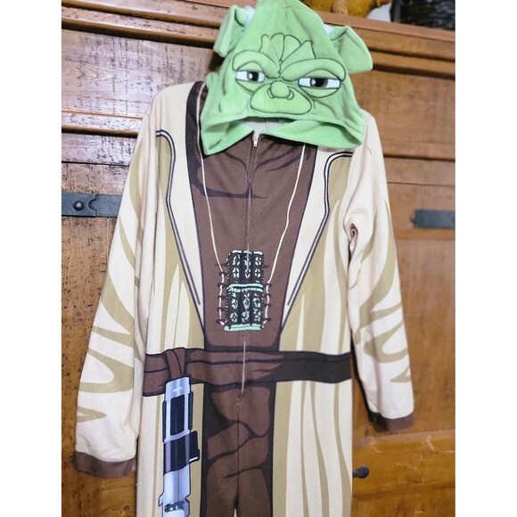 Yoda Costume One Piece Zip-up Outfit w Hood Sz Small Adult Halloween or Pajamas - Picture 14 of 16